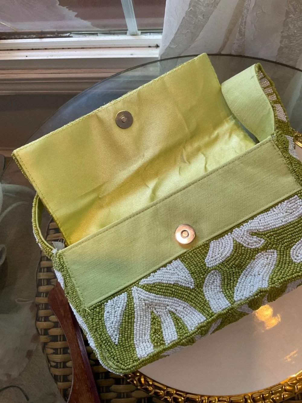 On 34th Lovely Green/White Beaded Bag NWT